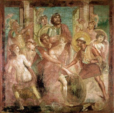 Odysseus löytää Akhilleuksen Lycomedeen tyttärien joukosta (fresko, 2. vuosisadalla jKr.) tekijältä Roman