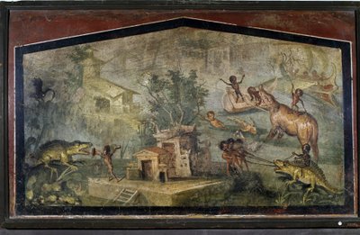 "Pygmit metsästävät krokotiileja ja norsuja" Pompejista tekijältä Roman