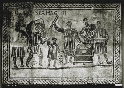 ROMAANIN TAIDE: Jyvän (maissin) mittaaminen. Gaius Gracchusin ..., 2. vuosisata jKr. (mosaiikki). tekijältä Roman
