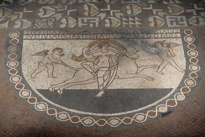 Europan raiskaus, lattiamosaiikki Lullingstonen roomalaisesta huvilasta, noin 82 jKr, Eynsford, Kent, Englanti, Yhdistynyt kuningaskunta, roomalainen sivilisaatio tekijältä Roman