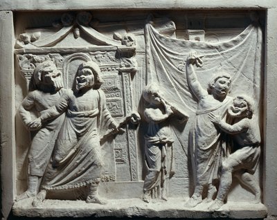 Relief teatterikohtauksesta komediasta "Andria", kirjoittanut Publius Terentius Afer (relief) tekijältä Roman