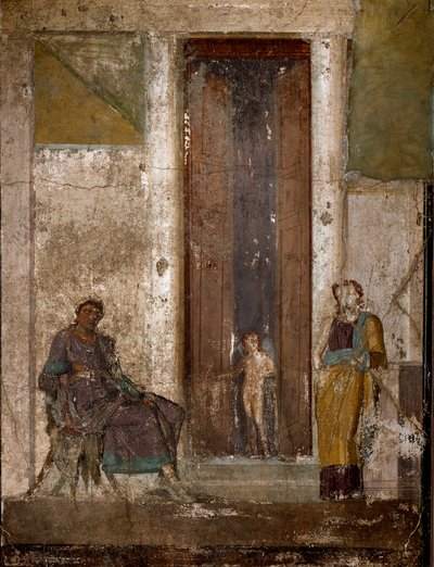 Roomalainen taide: "Eros taivuttelee Helenen rakastamaan Pariisia" "Fresko Pompejista. 1. vuosisadalla. Napoli, kansallinen arkeologinen museo tekijältä Roman
