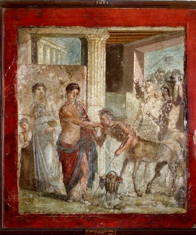 Roomalainen taide: "Kentauri osallistuu Pirithoosin (Pirithous) ja Hippodamian häihin" Roomalainen fresko Pompejin paikalta. 1. vuosisadalla jKr (fresko) tekijältä Roman