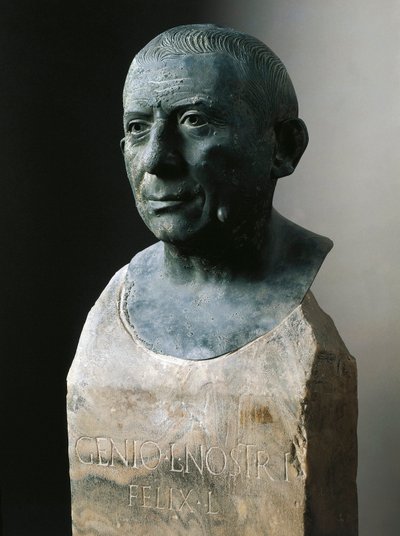 Roomalainen taide: pankkiiri Lucius Caecilius Iucundusin rintakuva (noin 20-69 jKr.) Pronssiveistos. 1. vuosisadalla jKr Pompejista. Napoli, Museo Nazionale Archeologico tekijältä Roman