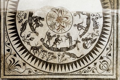 Roomalainen taide: metsästys ja kalastus pygmeesit. 3. vuosisadan mosaiikki. National Roman Museum (tai Terme) Rooma tekijältä Roman