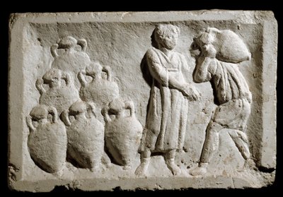 Roomalainen taide: "" viinikannujen lastaus ja varastointi""" Relief. 2. vuosisadalla jKr. Rooma, Rooman sivilisaation museo tekijältä Roman