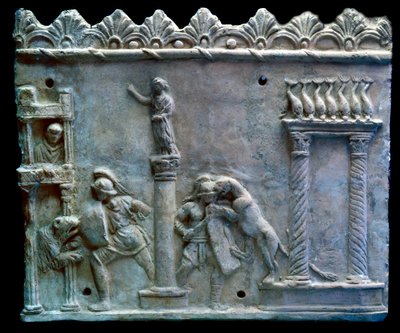 Roomalainen taide: kohtaus gladiaattorien taistelusta petoja vastaan tai venatio. 1. vuosisadalla eaa. Geneve, taide- ja historiamuseo tekijältä Roman