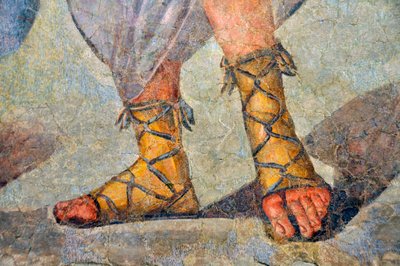 Roomalaiset kengät nauhalla. Yksityiskohta. 2. vuosisadan loppu - 3. vuosisadan alku (fresko) tekijältä Roman
