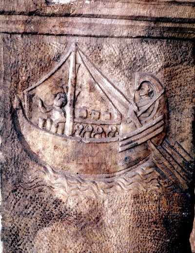 Roomalainen kuljetusalus. Matala reliefi 2. vuosisadalta jKr. JC:n roomalaisesta kansallismuseosta tekijältä Roman