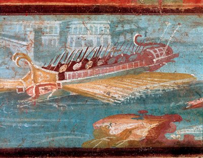 Roomalaiset sotalaivat sataman sisäänkäynnillä (fresko tekijältä Roman