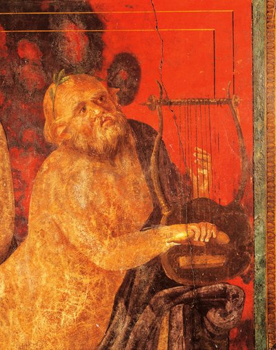 Silenus soittaa lyyraa, fresko Villa of Mysteriesistä, Pompejista, Campaniasta, Rooman sivilisaatiosta tekijältä Roman