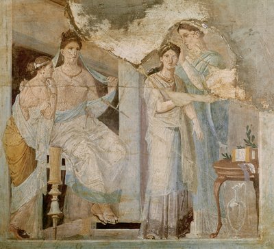 Tyttöjen hiusten orjakampaus, Herculaneum, kolmas tyyli (fresko) tekijältä Roman
