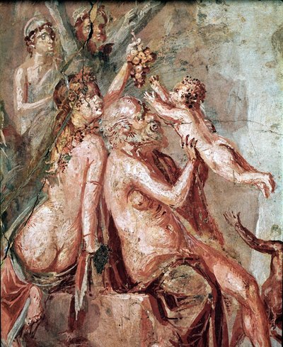 Dionysoksen lapsuus Satyrin ja Silenen kanssa (fresko tekijältä Roman