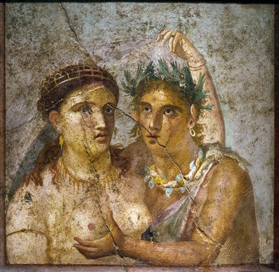 Satyyri ja menade - Satyyri ja menade - Pompei - Casa di Cecilio Giocondo - Satiro ja menade - Cabinetto segreto tekijältä Roman