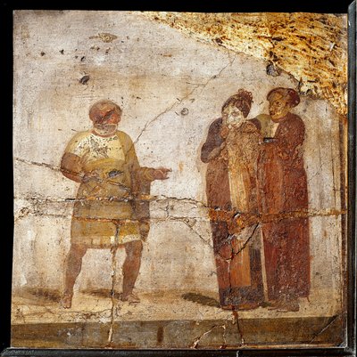 Teatteri kohtaus. Fresko Pompejin paikalta tekijältä Roman