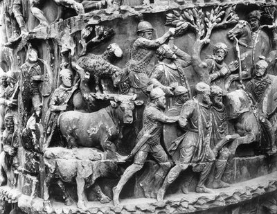 Saksalaisten vankien ja sotasaaliin kuljetus, yksityiskohta Marcus Aureliuksen (colonna Antonina) pylväästä tekijältä Roman