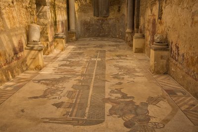 Kaksi Apse-huonetta, lattiamosaiikki, Villa Romana del Casale, Piazza Armerina, Sisilia, Italia (kuva) tekijältä Roman