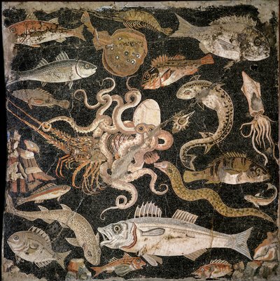 Vedenalaiset olennot, kopio hellenistisesta alkuperäisestä (mosaiikki) tekijältä Roman