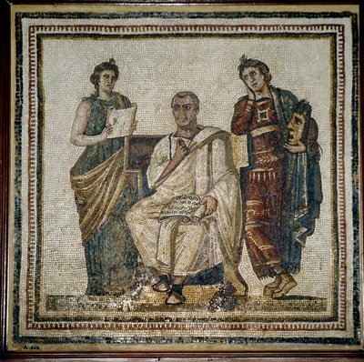 Vergilius (Virgilio) ja kaksi muusaa (Clio ja Melpomene) - 300-luvun alku tekijältä Roman