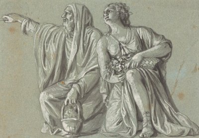 Kaksi polvistuvaa hahmoa uhreilla tekijältä Roman 18th Century