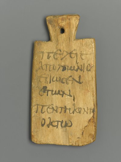 Muumiolappu kreikkalaisella kirjoituksella (puu ja pigmentti) tekijältä Roman Period Egyptian
