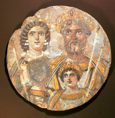 Tondo: Paneeli Septimius Severuksen perheestä, noin 200 jKr. tempera puulle tekijältä Roman Period Egyptian