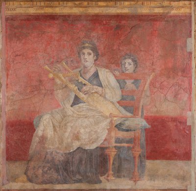 Istuva nainen soittamassa kitharaa, noin 50-40 eaa. tekijältä Roman Republican Period