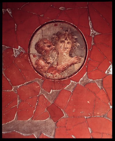 Bacchus satyyrin kanssa. Seinämosaiikki Bicentennial Housesta, 5. vuosisadalta eKr. - 1. vuosisadalta jKr tekijältä Roman Roman