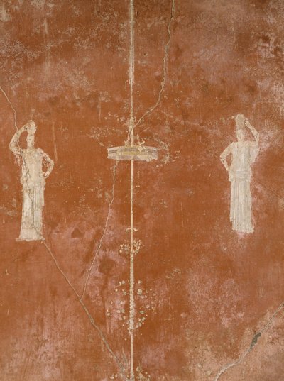 Koriste punaisella pohjalla kolmannessa pompeilaisessa tyylissä, Sacerdos Amandusin talo, Pompei, Campania, roomalainen sivilisaatio tekijältä Roman Roman