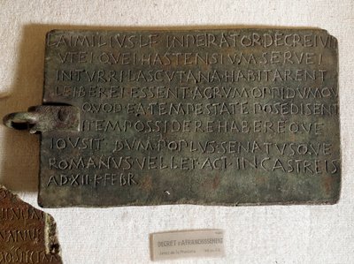Latinalainen postimaksu pronssilevyllä: se julkaistiin 21. tammikuuta tekijältä Roman Roman