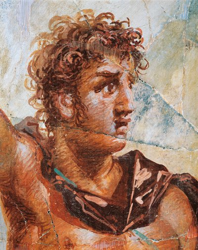 Yksityiskohta Aleksanteria kuvaavasta freskosta Aleksanterin (Ares) ja Stateiran (Aphrodite) avioliitosta, Regio 6 Insula Occidentalis 39, Pompei (UNESCOn maailmanperintöluettelo) tekijältä Roman Roman