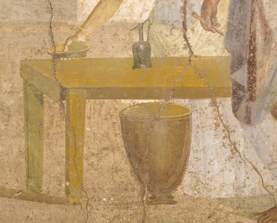 Yksityiskohta freskon uhriruokailusta, Kullattujen Cupidien talosta, Pompejista, Campaniasta, roomalaisesta sivilisaatiosta tekijältä Roman Roman