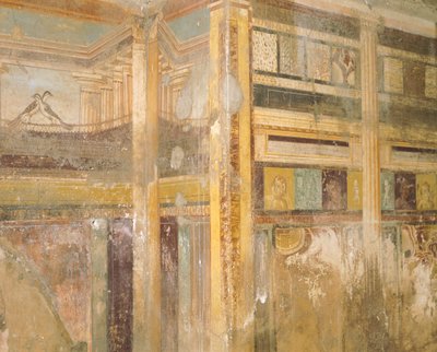 Freskon yksityiskohta, osa seinäkoristeita, Labyrinttitalo, Pompeiji, Campania, Roomalainen sivilisaatio tekijältä Roman Roman
