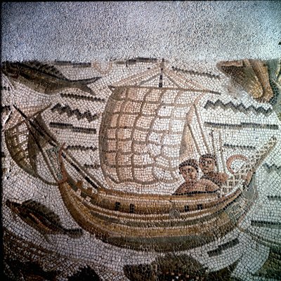 Kalastuskohtaus Mosaicissa Hippossa, Algeriassa. tekijältä Roman Roman