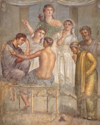 Admetusta ja Alcestista kuvaava fresko Herculaneumin basilikasta, Campaniasta, roomalaisesta sivilisaatiosta tekijältä Roman Roman