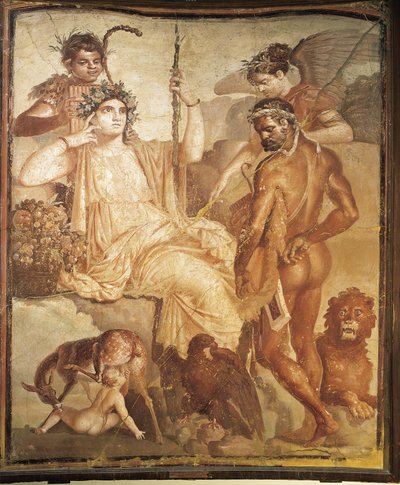 Fresko, jossa Herkules löytää poikansa Telephuksen Arcadiasta Ercolanon basilikasta Napolin maakunnassa Italiassa tekijältä Roman Roman