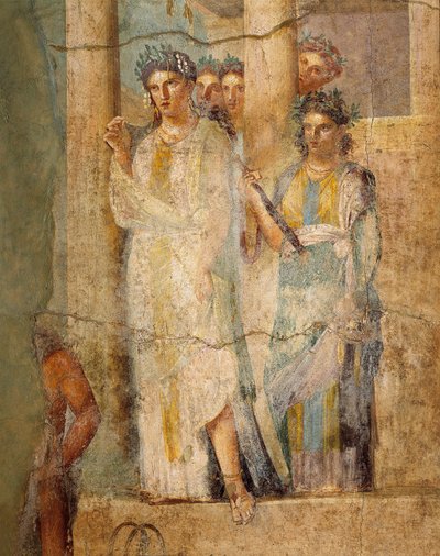 Fresko, joka kuvaa Iphigeniaa Härässä, yksityiskohta piikaista, L. Caecilius Gioconduksen talosta Pompejista, Italiasta tekijältä Roman Roman