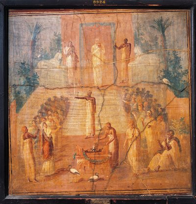 Isiksen palvontaa kuvaava fresko Ercolanosta, Napolin maakunnasta, Italiasta tekijältä Roman Roman