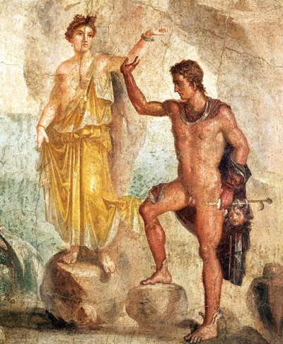 Perseusta ja Andromedaa kuvaava fresko, maalaus kipsille tekijältä Roman Roman