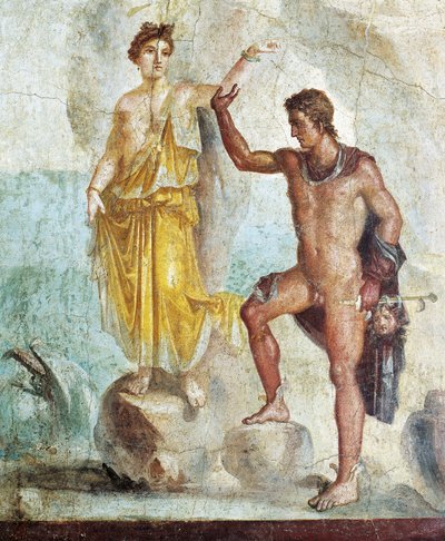 Fresko, jossa Perseus vapauttaa Andromedan Dioscuri-talosta Pompejista tekijältä Roman Roman