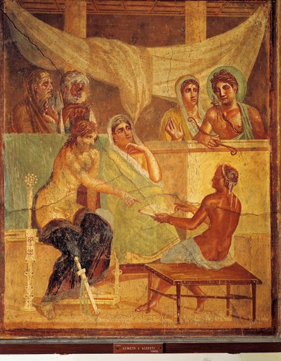 Fresko, joka kuvaa ja A.D.metusta ja Alcestista neuvovat oraakkelit, House of Tragic Poetista, Pompejista, Italiasta tekijältä Roman Roman