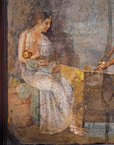 Fresko, joka kuvaa äitiä imettävässä lastaan Pompejista, Italiasta tekijältä Roman Roman