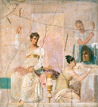 Teatterikohtausta kuvaava fresko Herculaneumin basilikasta (UNESCOn maailmanperintökohde tekijältä Roman Roman