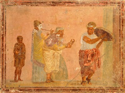 Fresko, joka kuvaa matkustavia muusikoita Pompejista, Campaniasta, roomalaisesta sivilisaatiosta tekijältä Roman Roman