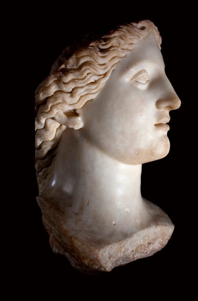 Jumalatar Junonin pää - Valkoinen marmoriveistos, roomalainen aika, Banasa (Marokko) - Musee d
