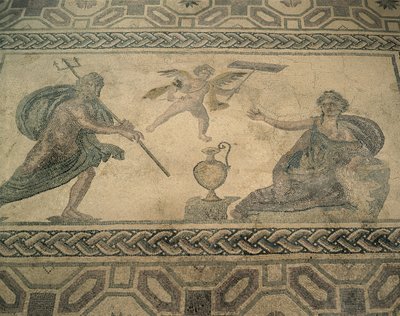 Korkea kulmakuva seinämaalauksesta lattialla, pafos, kypros (kuva) tekijältä Roman Roman
