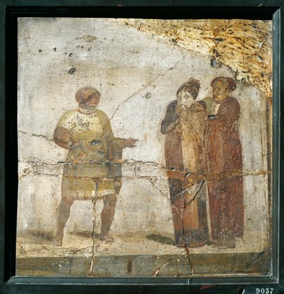 Italia, Campania, Pompei, Teatterikohtaus, fresko tekijältä Roman Roman