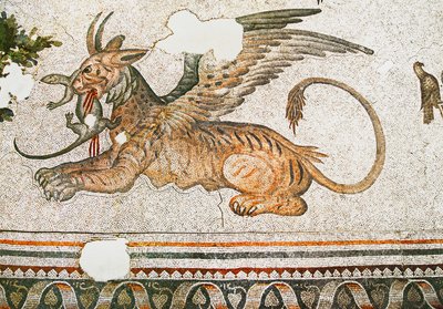 Mosaiikki, joka kuvaa tiikerigriffonia syömässä liskoa, Arasta basaari, Sultan Ahmetin moskeija, Istanbul. tekijältä Roman Roman
