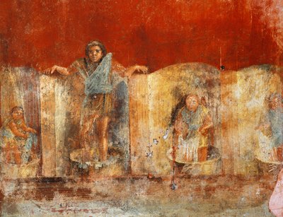 Villan valmistusta kuvaava pilarifresko Pompejista, Fullonica of Veranio Ipseo tekijältä Roman Roman