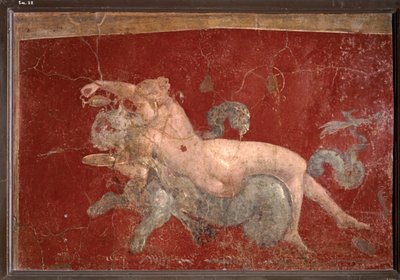 ROMAANIN TAIDE: Nereidia meripantterin päällä, jolle hän ojentaa juomaa matalassa kupissa (fresko). tekijältä Roman Roman